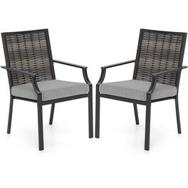 Costway - Patio Wicker Chairs Set of 2 Stackable Rattan Armchairs with Removable Cushions - Gray