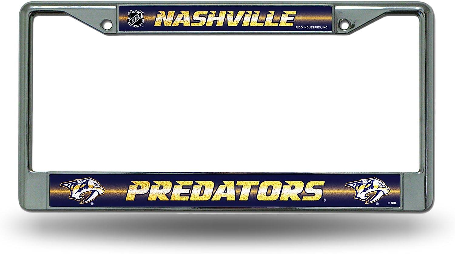 Nashville Predators NHL Sparkly Glitter Bling Look Chrome License Plate Frame