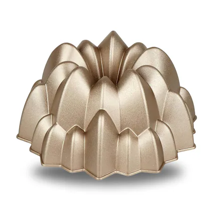 Front. Baker's Secret - Baker's Secret Fluted Cake Pan, Cast Aluminum 2 Layers Nonstick Coating (Cascade) - Champagne Gold.