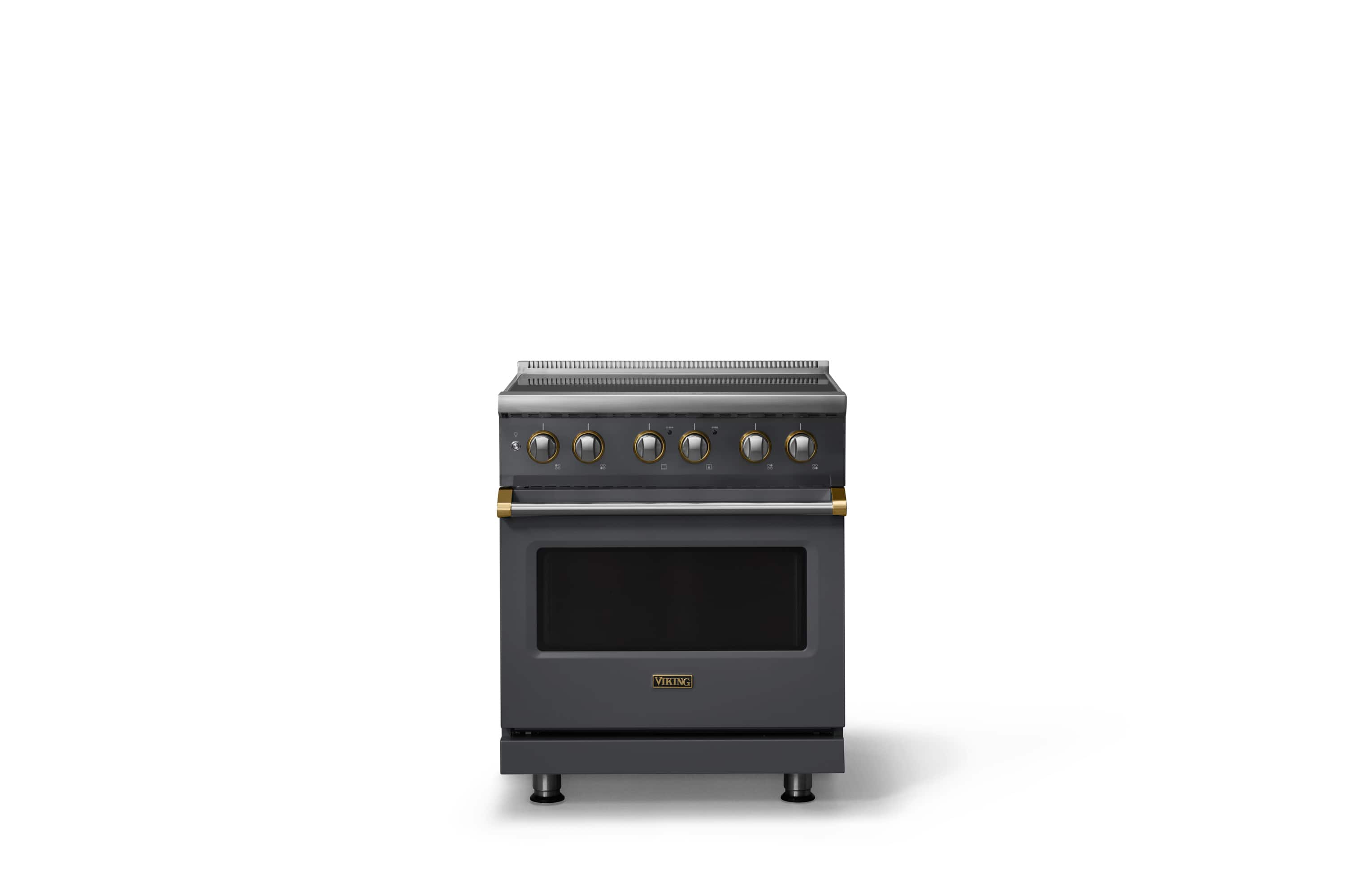 Front. Viking - 30 in. Wide 4 Elements Pro 5 Series 4.7 Cu. Ft. Freestanding Induction Convection Range - Cast Black w. Brushed Brass - Cast Black.