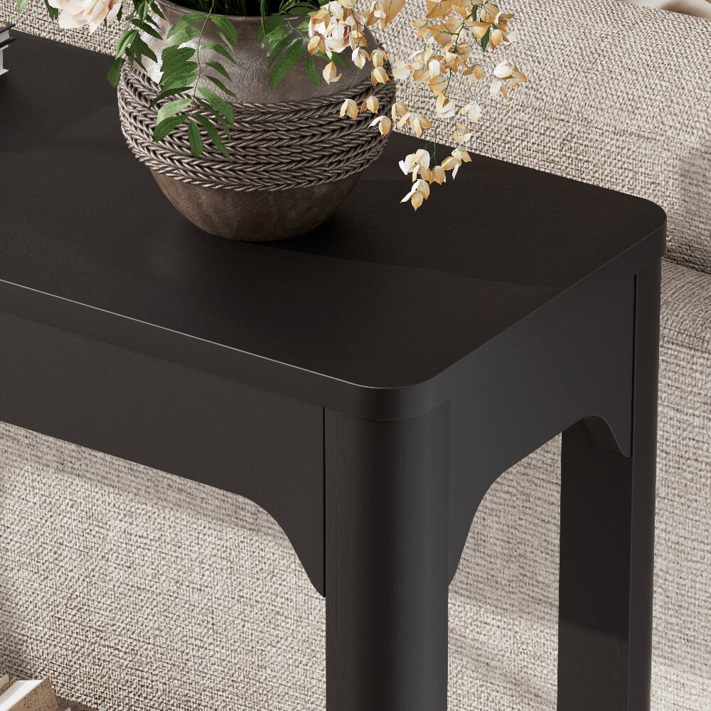 Alt View 7. Loheer - Loheer 55.1-Inch Black Console Table Narrow Hallway Table Slim Side Table Curved-Leg Sofa Table - Black.