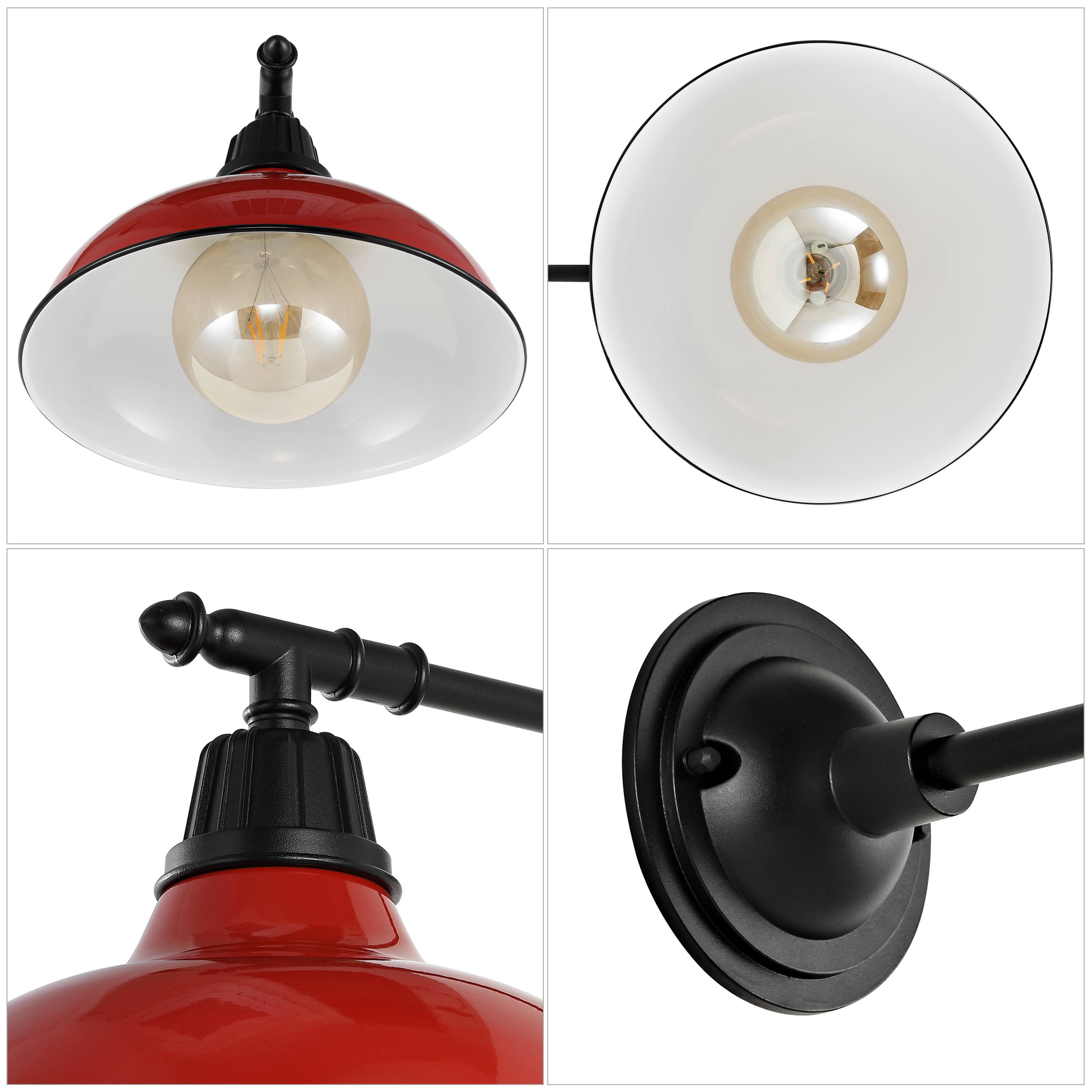 Alt View 4. Jonathan Y - Wallace 12.25" 1-Light Farmhouse Industrial Indoor/Outdoor Iron LED Victorian Arm Outdoor Sconce, Red - Red/Black.