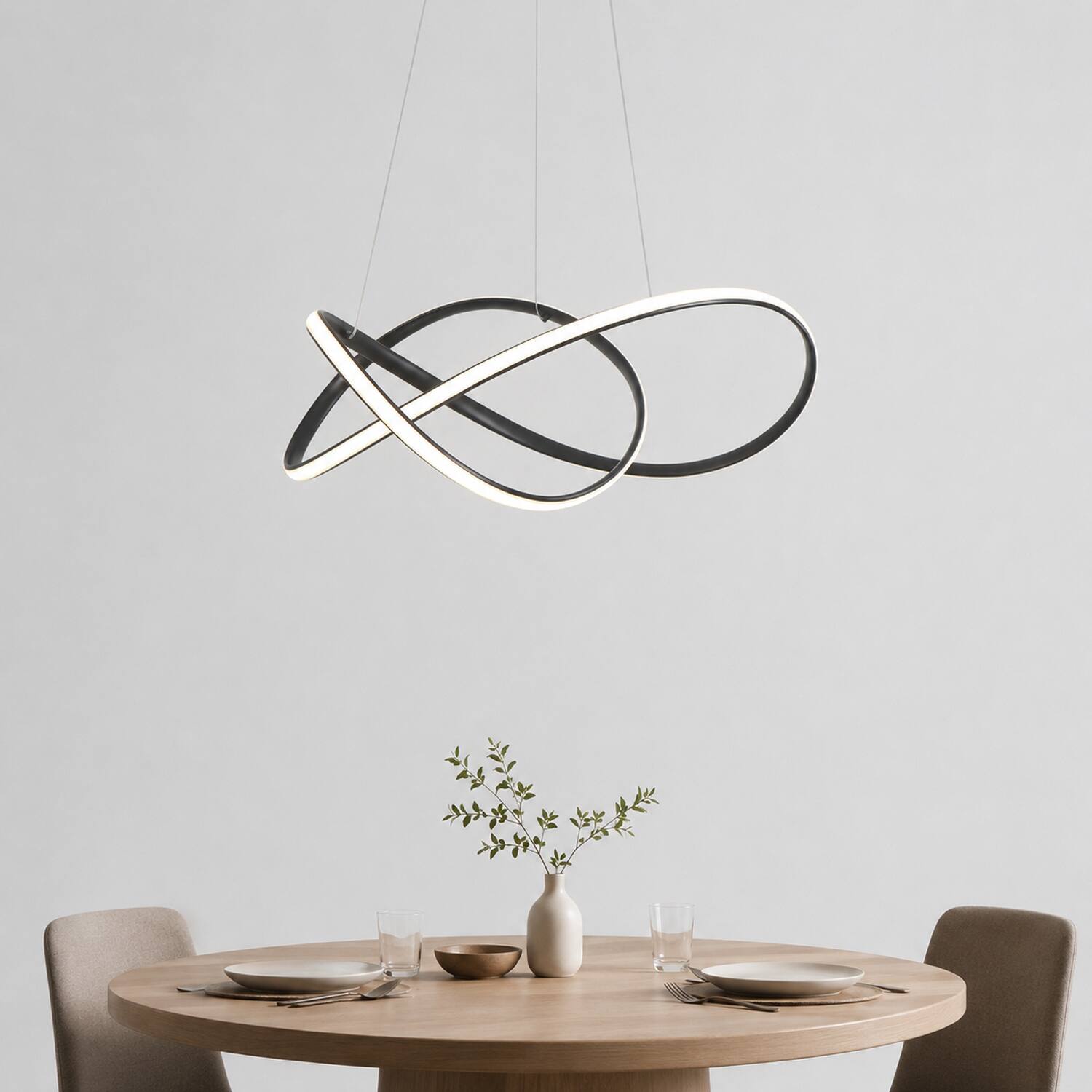 Back. Umeiluce - Modern 40W Integrated LED Abstract Ribbon Pendant Light, 3000K Dimmable Geometric Chandelier, Matte Black - Matte Black.