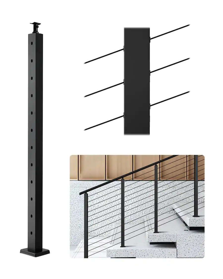 Vertical Type Railing Post VEVOR Cable Railing Post, 42x2x2 Inch Stair Railing Post, with Pre ...