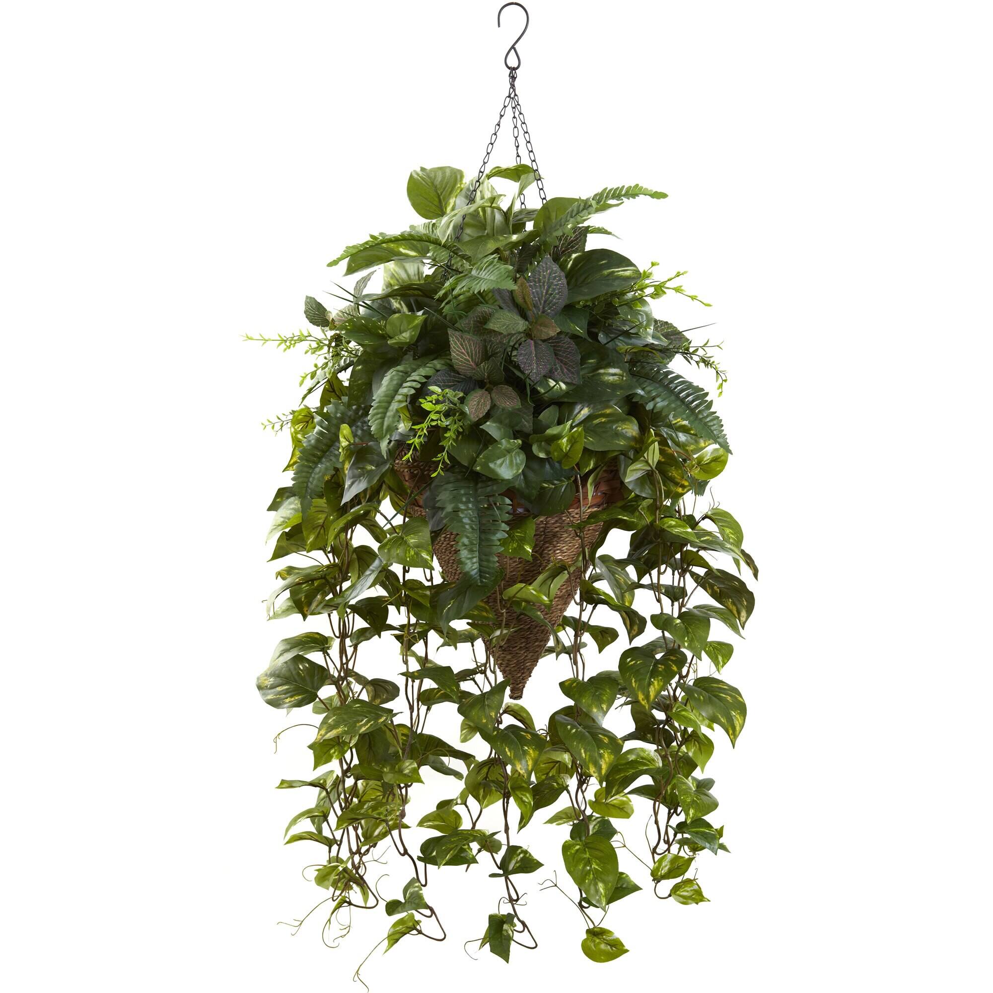 Front. BreeBe - 36" Vining Mixed Greens w/Cone Hanging Basket - Green.