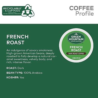 **COFFEE Profile**

**FRENCH ROAST**

An indulgence of savory smokiness. High-grown American beans, deeply roasted to fully develop a natural caramel sweetness, velvety body, and rich, intense flavor.

- **Roast:** Dark
- **Bean Type:** 100% Arabica
- **Kosher:** Yes

**Recyclable K-Cup Pods**  
Not Recyclable in All Communities

**Green Mountain Coffee Roasters**  
French Roast Dark Roast Coffee  
Keurig
