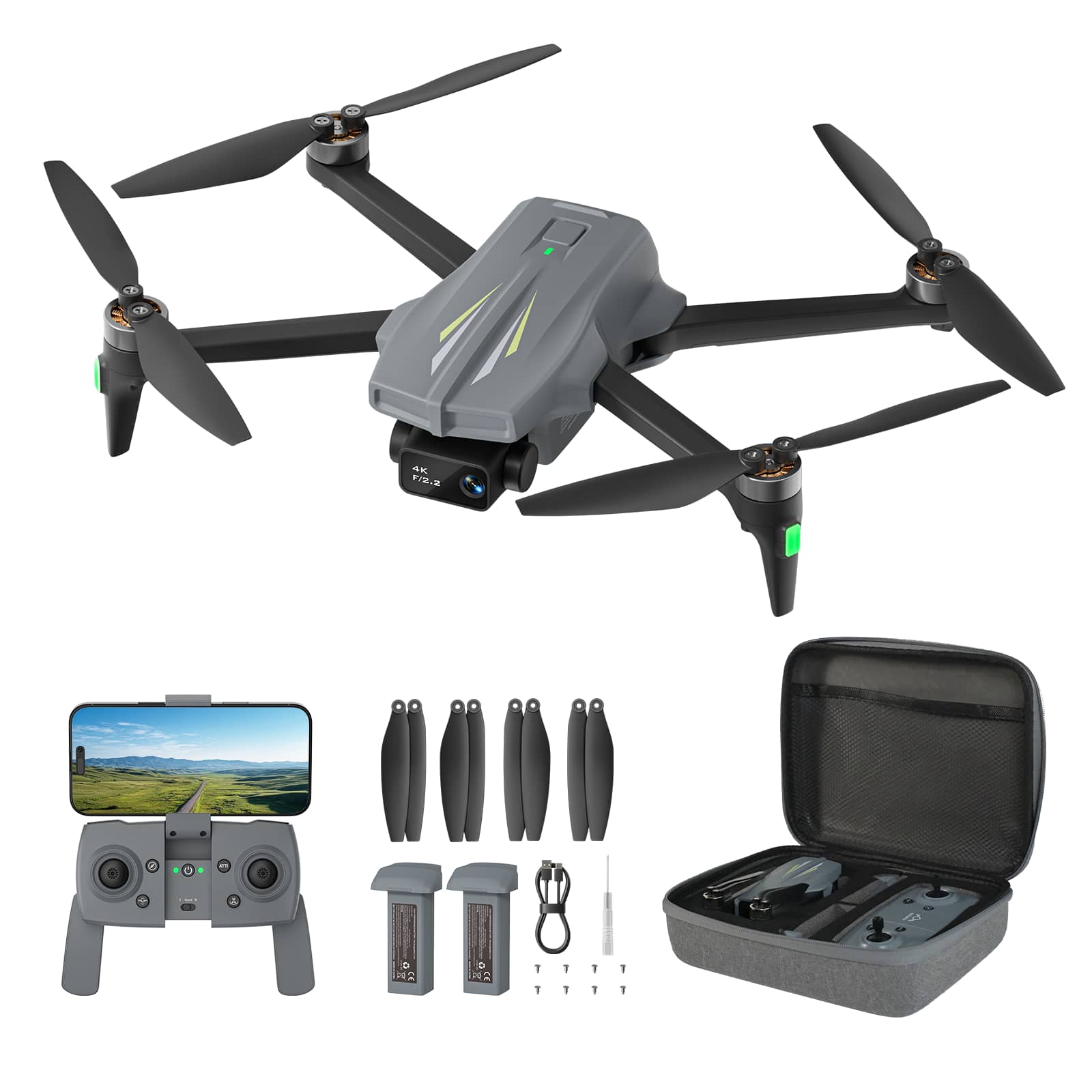 Ameta - S20 4K Drone with Camera GPS with 2 Batteries and Remote Controller - Gray
