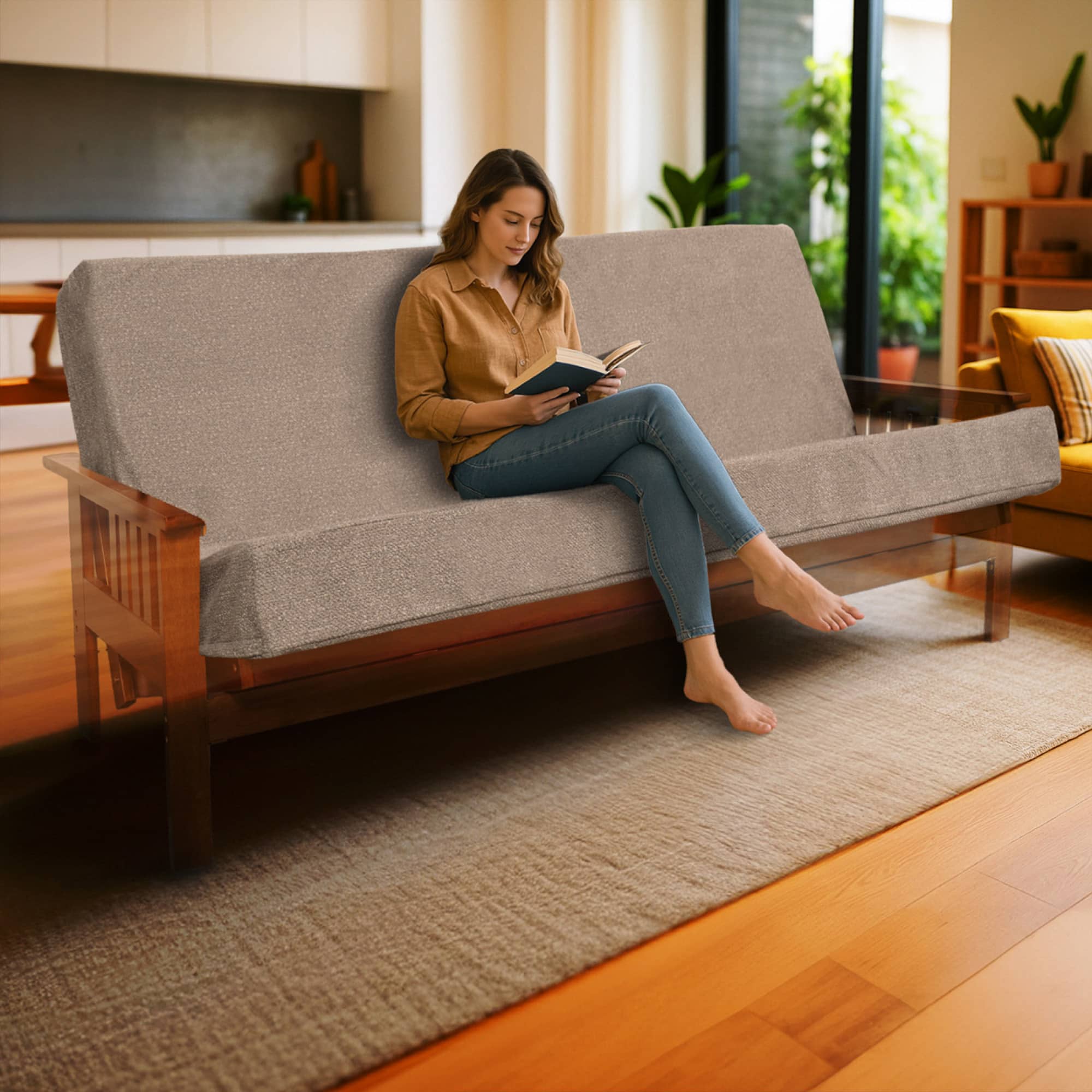 GOODSILO - Full XL Premium Memory Foam Infused Futon Mattress with Washable Cover – Foldable Comfort for Sofa Beds - Mushroom