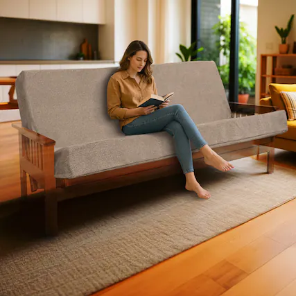 Front. GOODSILO - Full XL Premium Memory Foam Infused Futon Mattress with Washable Cover – Foldable Comfort for Sofa Beds - Mushroom.