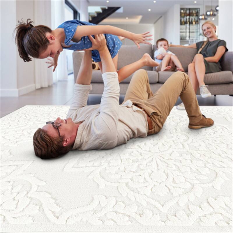 Alt View 1. HTUTWOO - 5'3''x7'6'' Area Rug - Cream Indoor Carpet, Modern Geometric Pattern, Non Shedding, for Bedroom, Kitchen, Living Room - Cream.