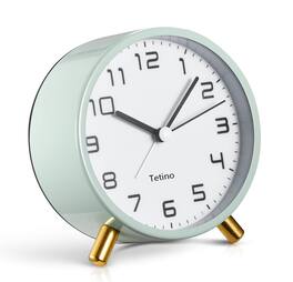 FINEAK - Silent Retro Metal Alarm Clock with Night Light, Battery Operated, Green - Gray