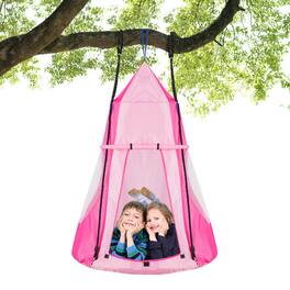 Costway - 40" Kids Hanging Chair Swing Tent Set Hammock Nest Pod Seat - Pink