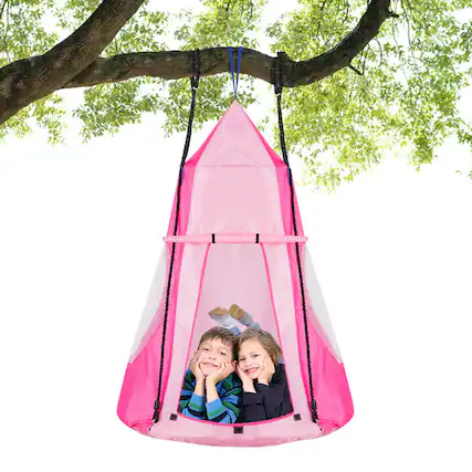 Front. Costway - Costway 40" Kids Hanging Chair Swing Tent Set Hammock Nest Pod Seat - Pink.