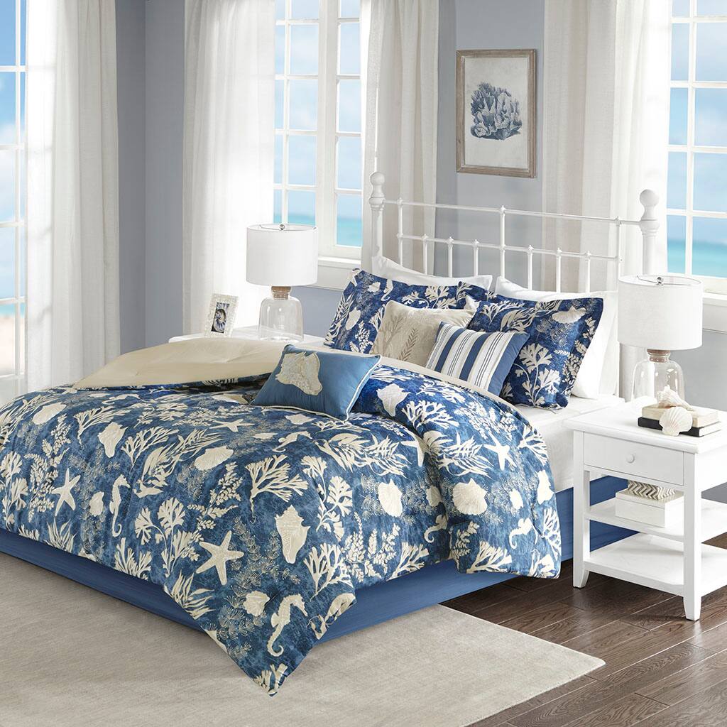 Alt View 1. Gracie Mills - Gracie Mills Cummings 7-Piece Coastal Charm Cotton Sateen Comforter Set - Blue.