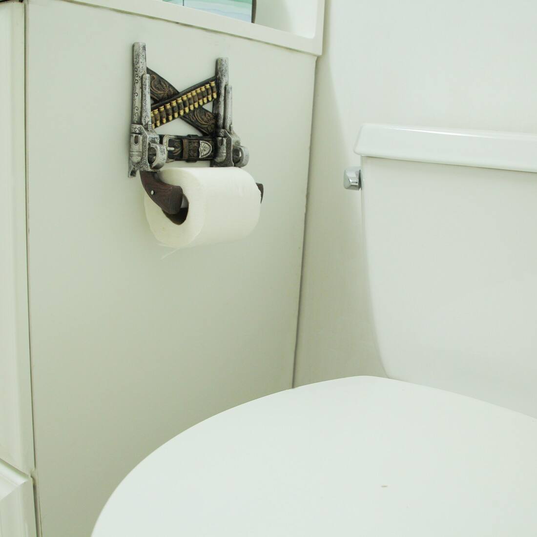 Alt View 3. Zeckos - Wild West Gunslinger Holster Toilet Paper Holder Double Pistol Western Cowboy - Multicolored.