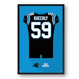 Sporticulture - Luke Kuechly Carolina Panthers Framed 14" x 20" Retired Jersey Art Print - Multicolor