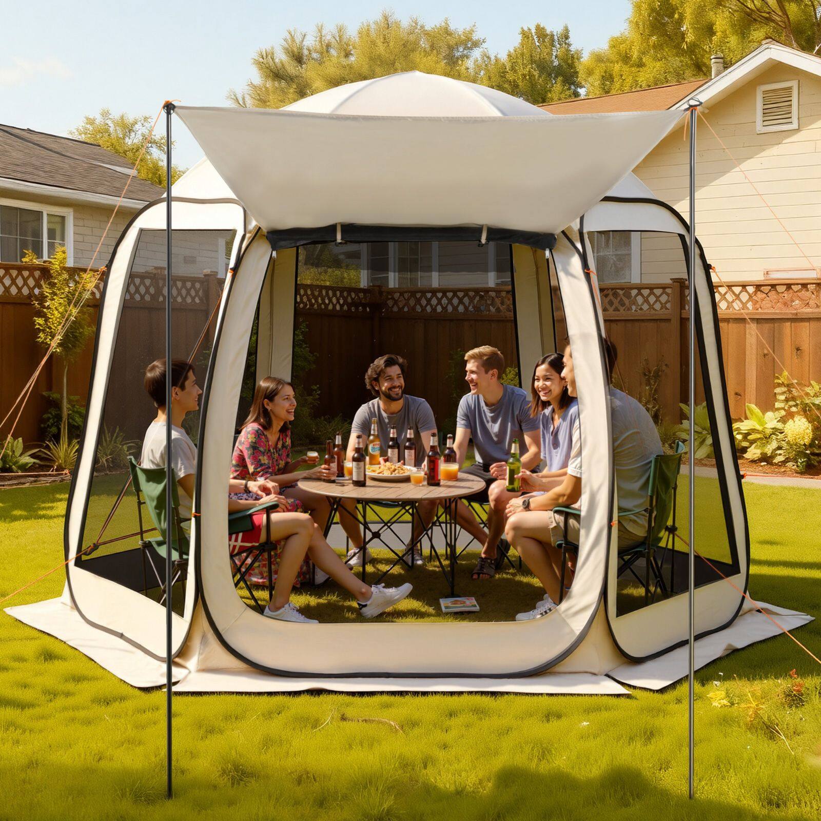 Alt View 3. Loheer - Loheer Screen House Tent 10x9.2 ft Pop Up Portable Screened Canopy with Awning Beige - Beige.