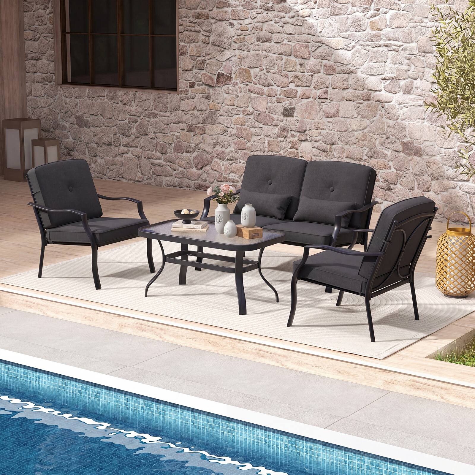 Alt View 4. Costway - Costway 2 PCS Patio Metal Chairs Outdoor Dining Seat Heavy Duty with Cushions Garden - Black.