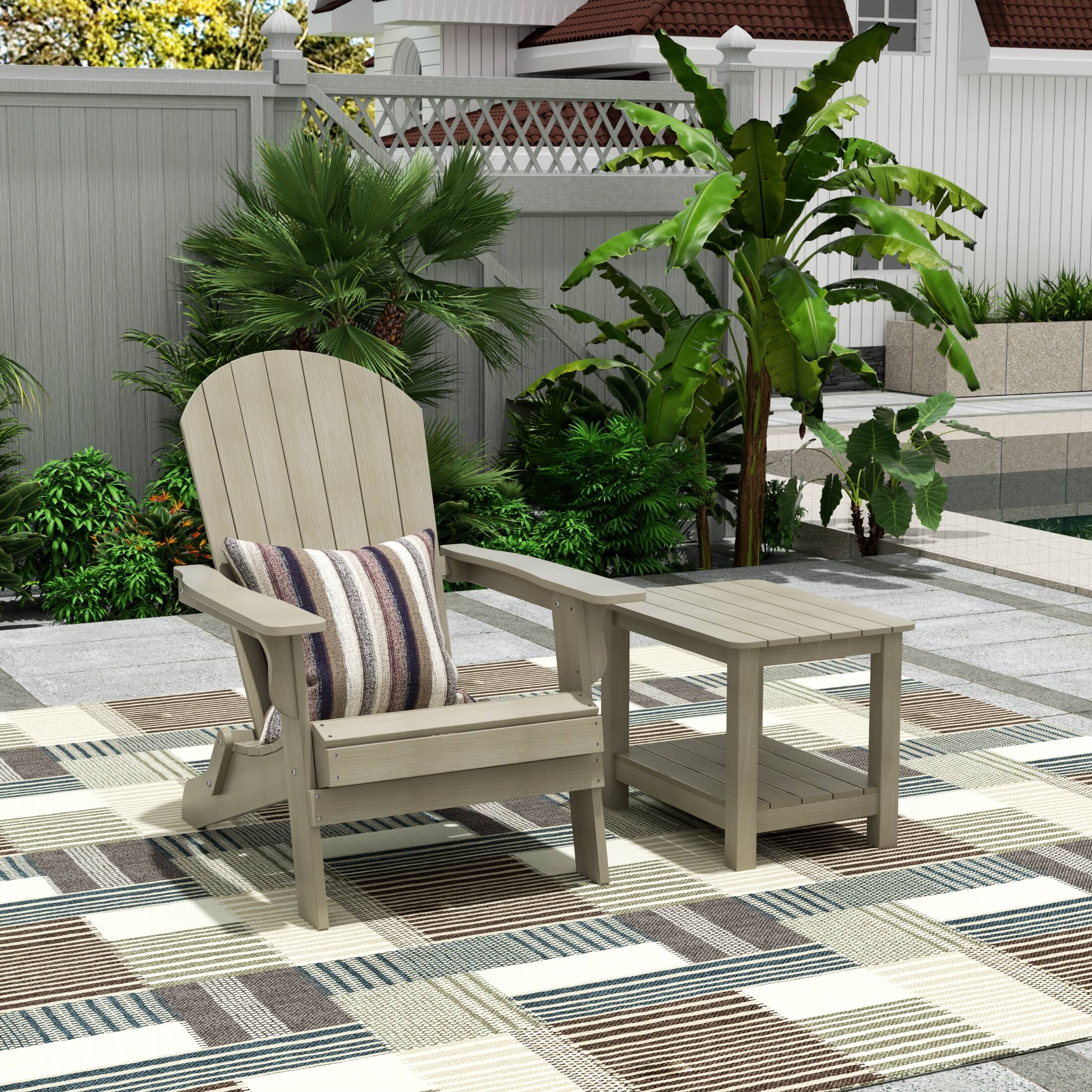Angle. WestinTrends - WestinTrends Tuscany HIPS Outdoor Folding Adirondack Seashell Chair With Side Table - Weathered Gray.