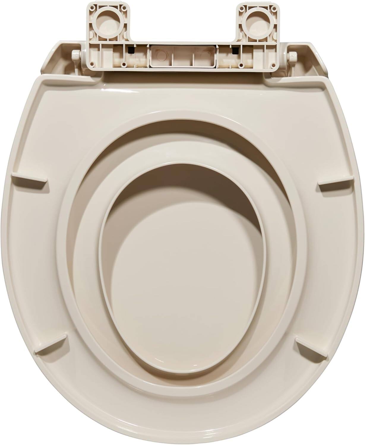 Alt View 2. Jojoka - 2-in-1 Dual Seat 17 Inch Almond PP Toilet Seat Round Soft Close Quick Install - Gold.