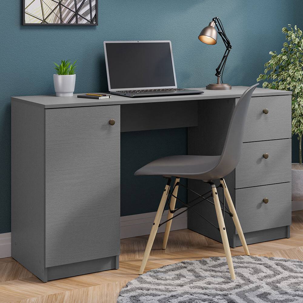 Angle. Madesa - Madesa Executive Computer Writing Desk 53 Inch with 3 Drawers and 1 Door - Gray - Gray.