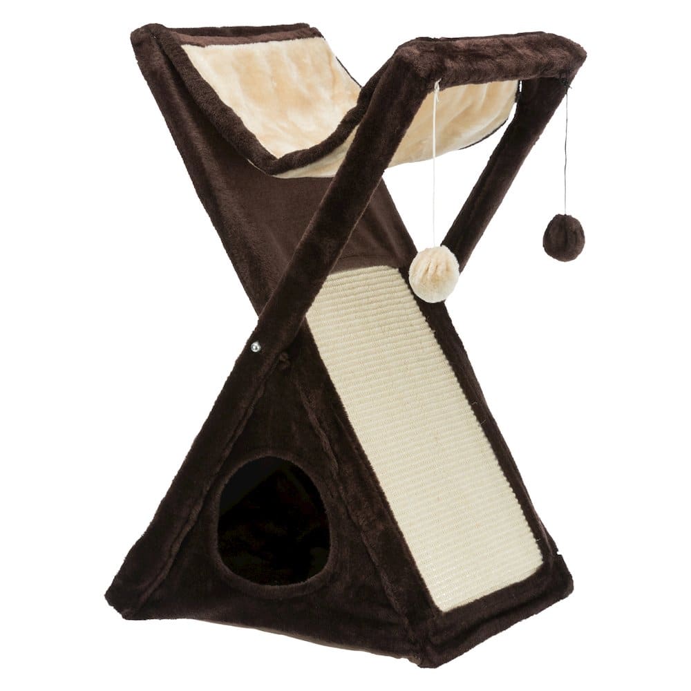 TRIXIE - Miguel Fold & Store Plush & Sisal Cat Tree, Hammock, Condo, Scratcher - Brown