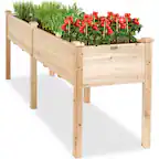 Front. Best Choice Products - Best Choice Products 72x24x30in Raised Garden Bed, Elevated Wood Planter Box for Patio w/ Divider Panel - Natural - Natural.