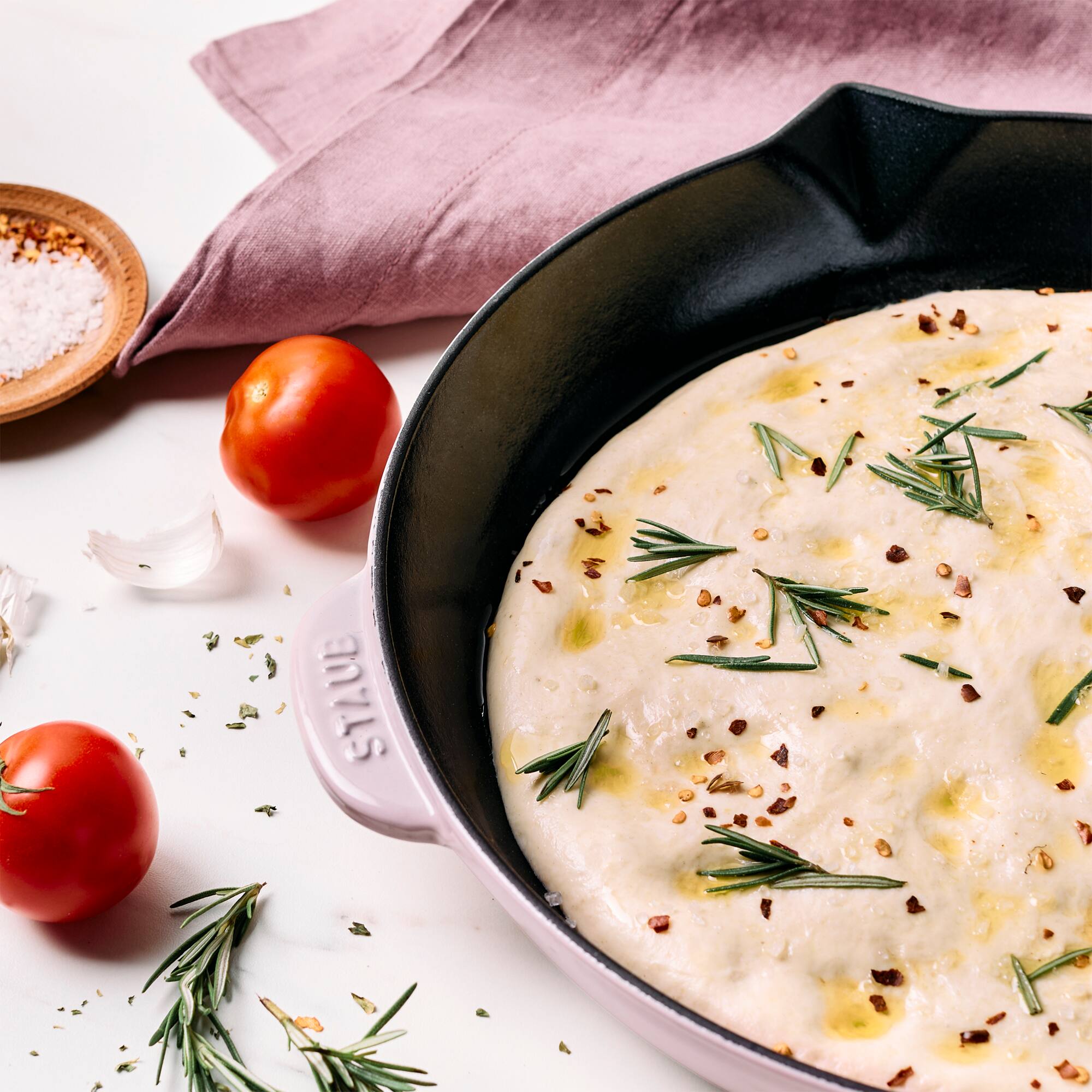 Alt View 2. Staub - Staub Cast Iron 12-inch Fry Pan - Peony Pink - Pink Peony.