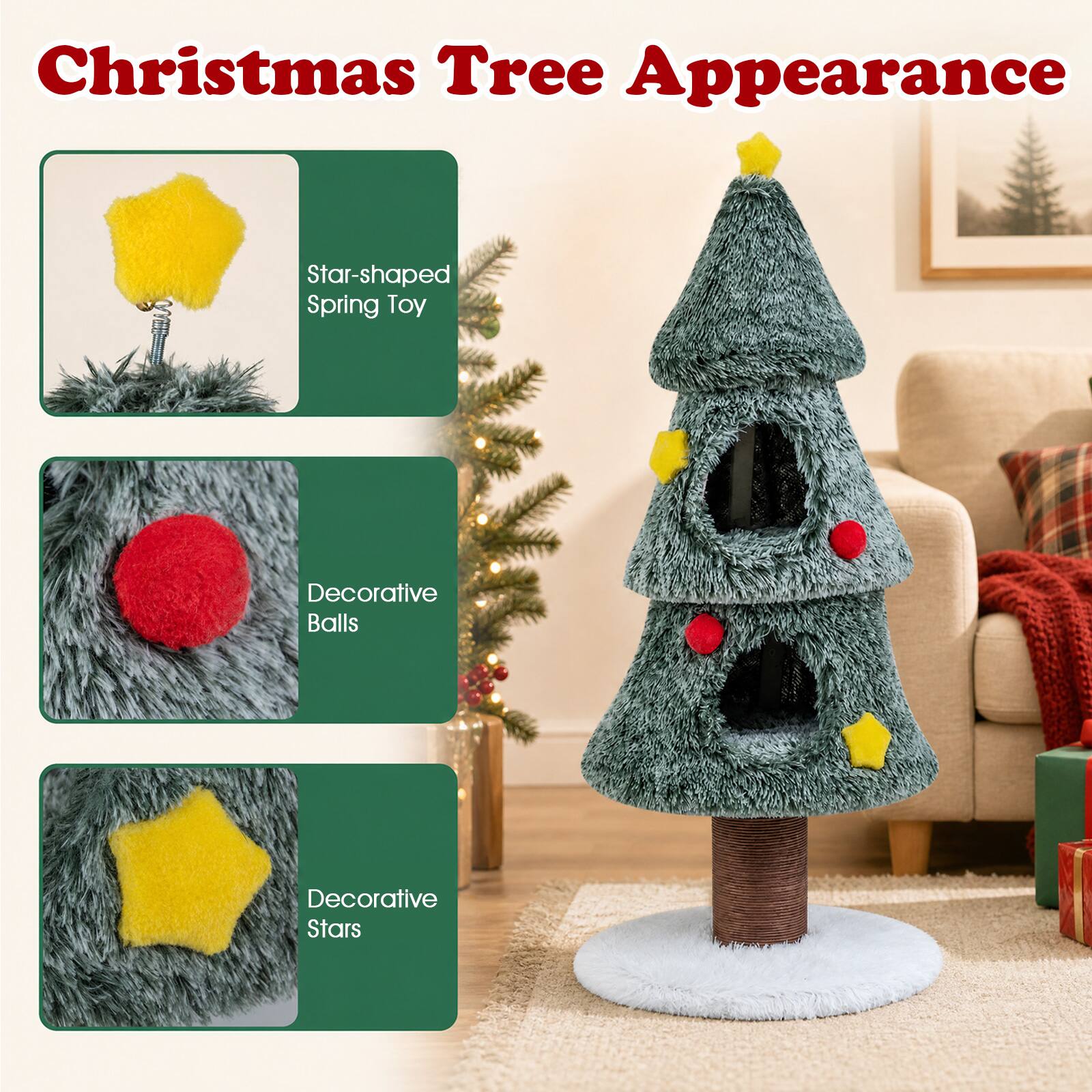 Christmas Tree Appearance

- Star-shaped Spring Toy
- Decorative Balls
- Decorative Stars