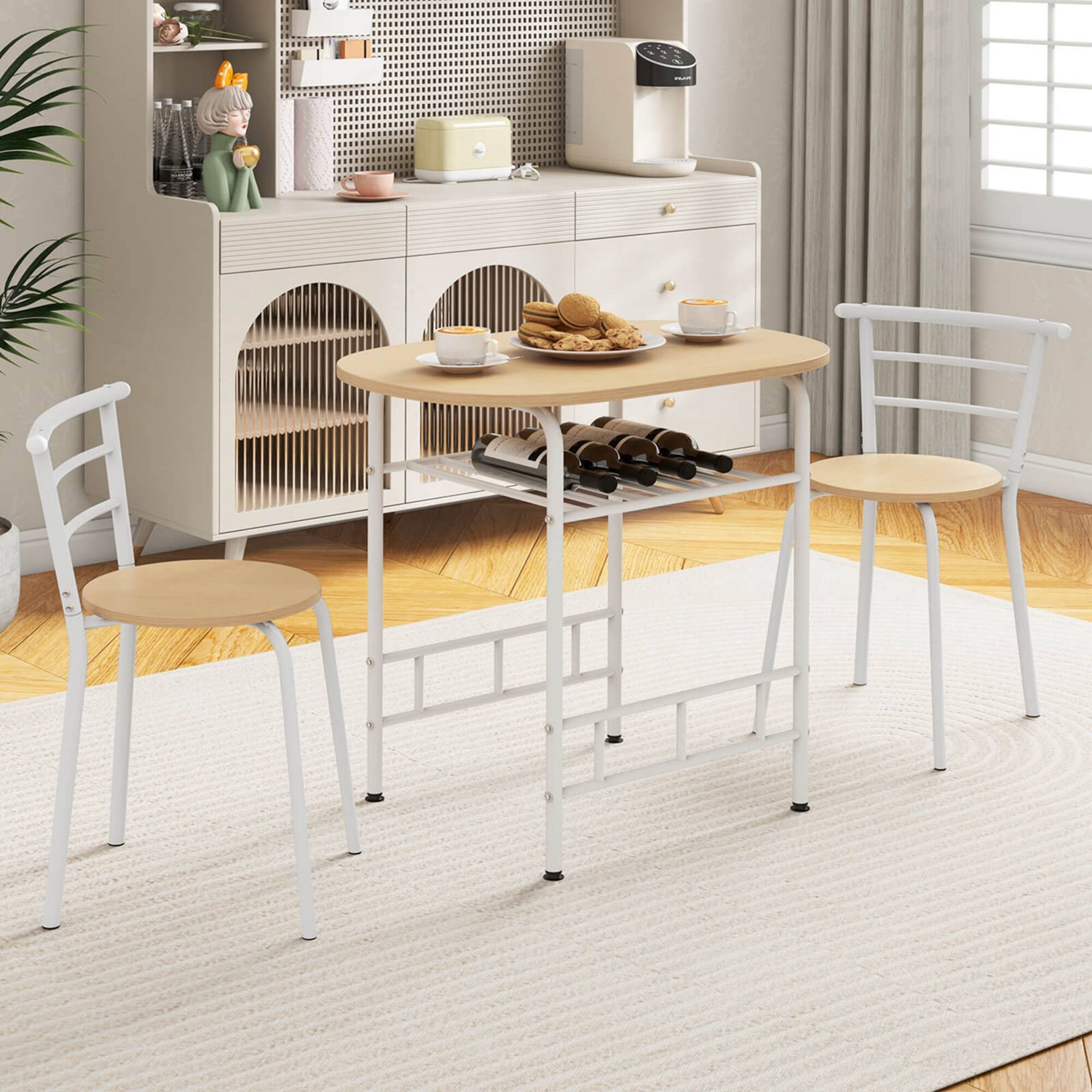 Angle. Costway - 3 Piece Dining Set Table 2 Chairs Home Kitchen Breakfast Furniture - White and Brown.