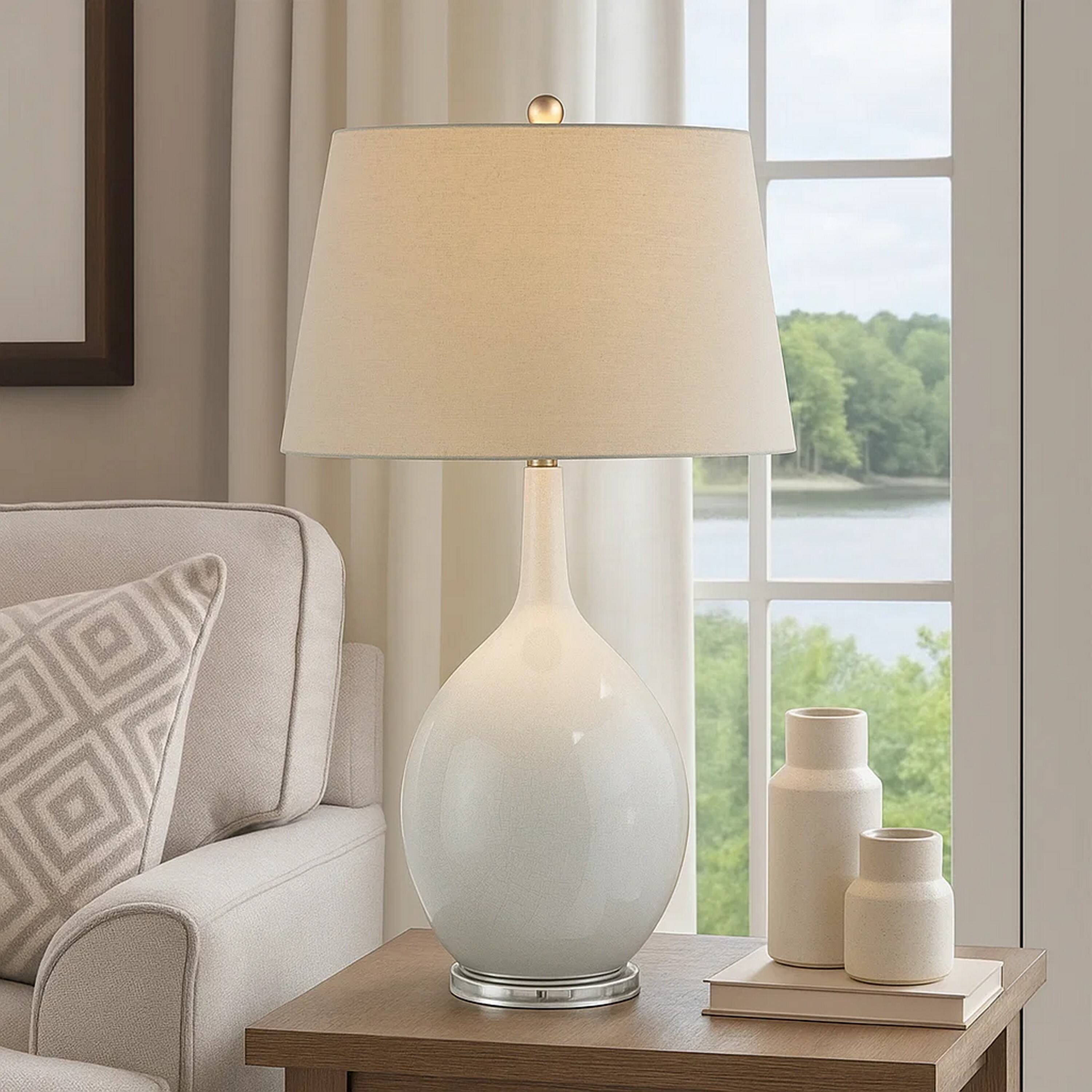 Alt View 3. Manhattan Lane - 32 Inch Table Lamp, Empire Shade, Ceramic Stand - White.