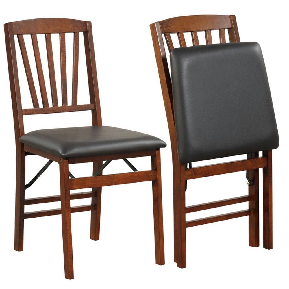 Front. Kadyn - Dining Chairs, Kitchen Chairs Trattoria Chairs,Set of 2 Folding Chairs with Padded Seat and Rubber Wood Frame-Brown - Brown.