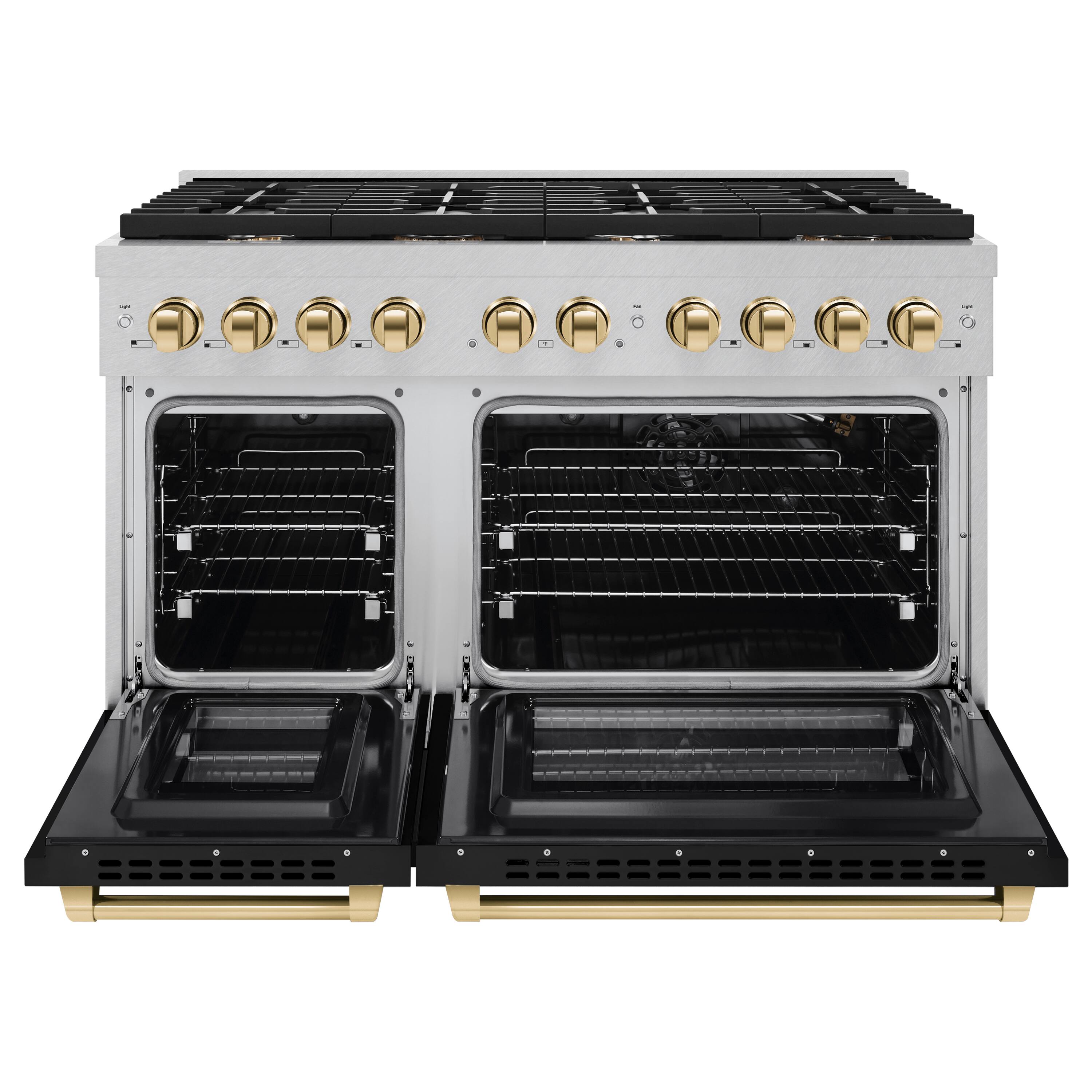 Angle. ZLINE - ZLINE Autograph 48 in. Paramount Gas Range with Gold Accents (SGRSZ-BLM-48-G) - Black.