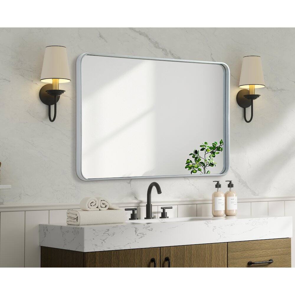 Alt View 2. Elegant Decor - Contour Metal Rectangle Mirror 28x42 in Silver - Silver.
