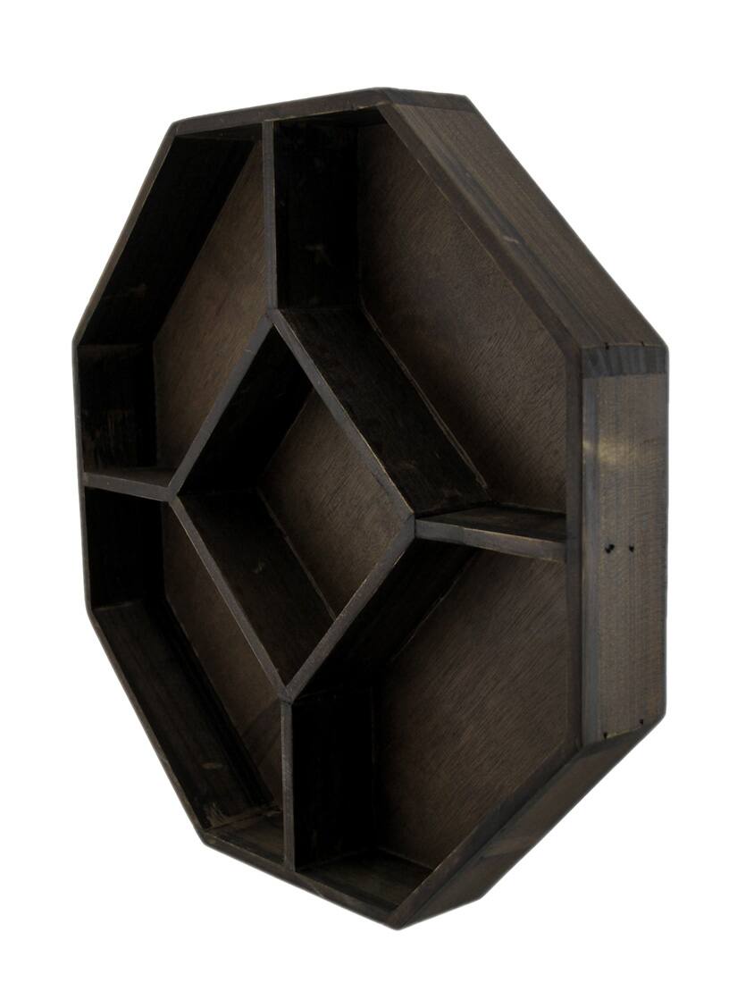 Alt View 1. Zeckos - Dark Brown Wooden Geometric Hexagon Crystal Display Shelf - Brown.