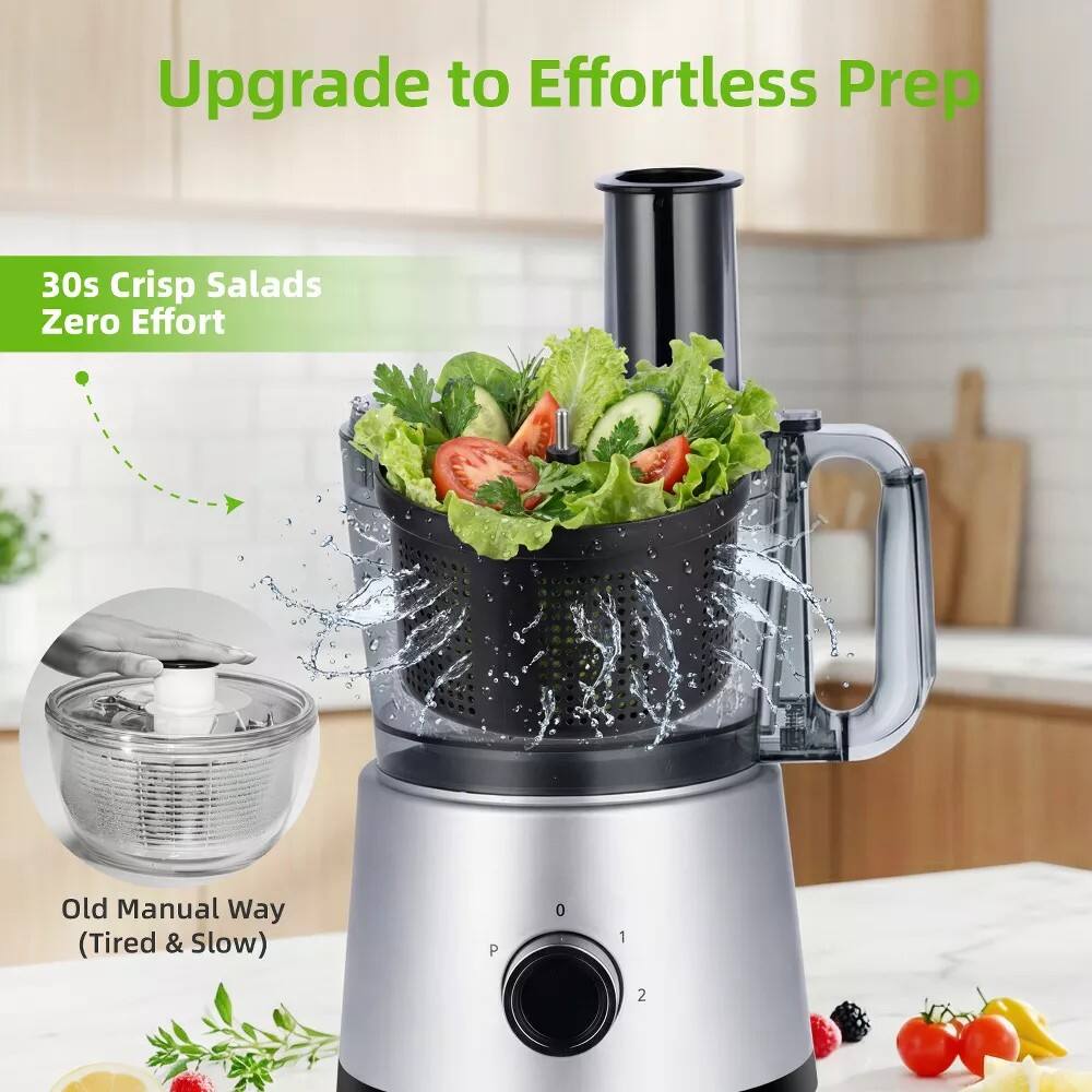 Upgrade to Effortless Prep  
30s Crisp Salads Zero Effort  
Old Manual Way (Tired & Slow)  
P 0 1 2