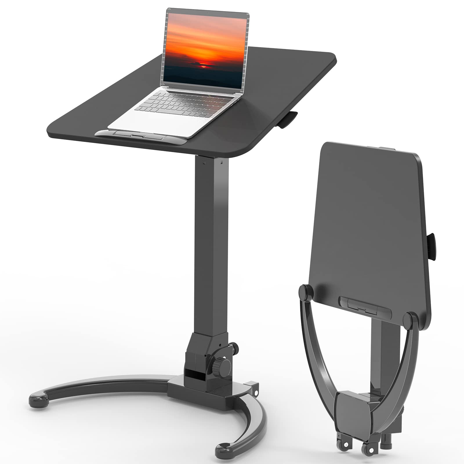 Front. CovertSafe - Foldable Mobile Standing Desk Adjustable Tilt Rolling Laptop Table - Black Height range:29.9-44.9".