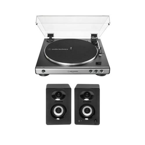 Angle. Audio-Technica - AudioTechnica ATLP60XGM Turntable Gunmetal with Bluetooth Monitors Pair.