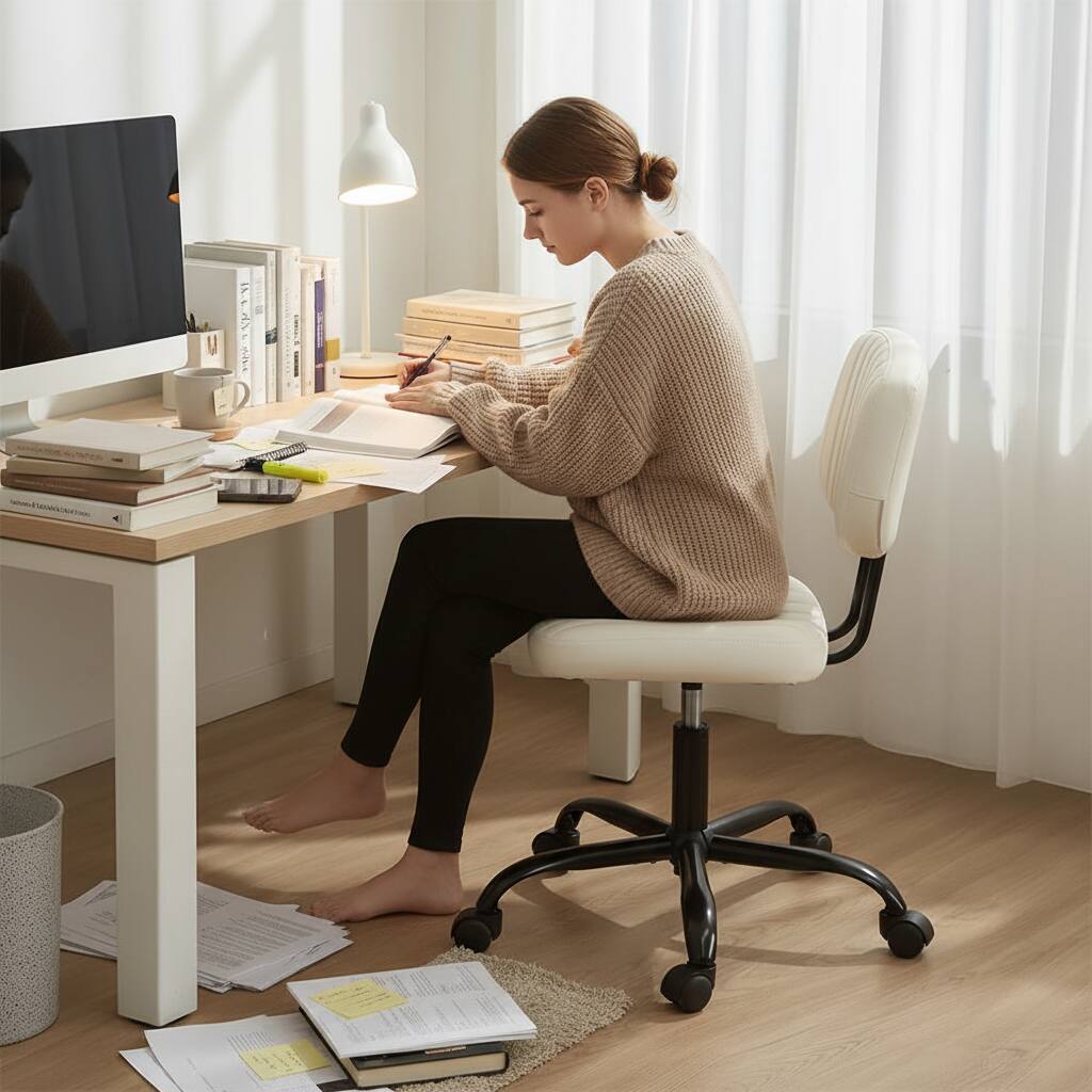 Alt View 5. AOITUN - Small Office Desk Chair Armless PU for Daily Comfort with 2 Inch Memory Foam Mattress Topper Twin XL Dorm Use - Black.