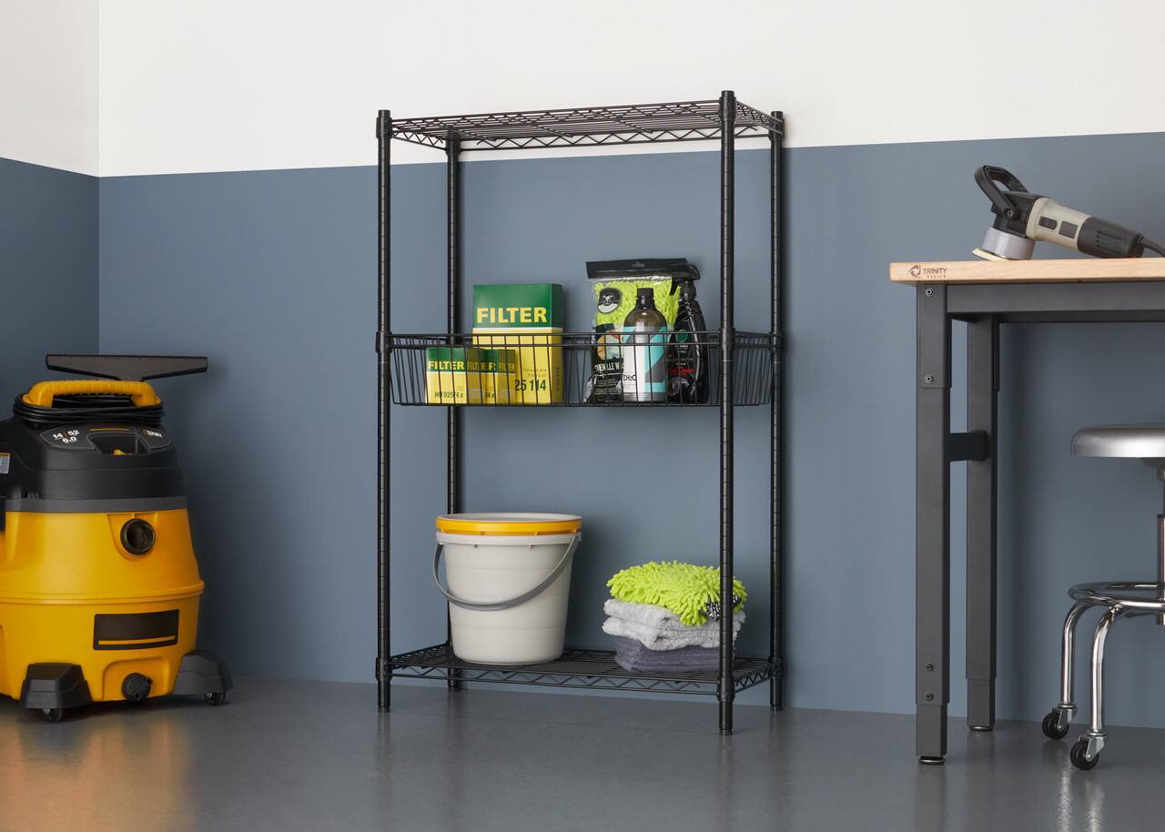 Alt View 15. TRINITY - 5-Tier 30x14x72 Modular Commercial Wire Shelving NSF w/ Baskets & Wheels Black - Black.