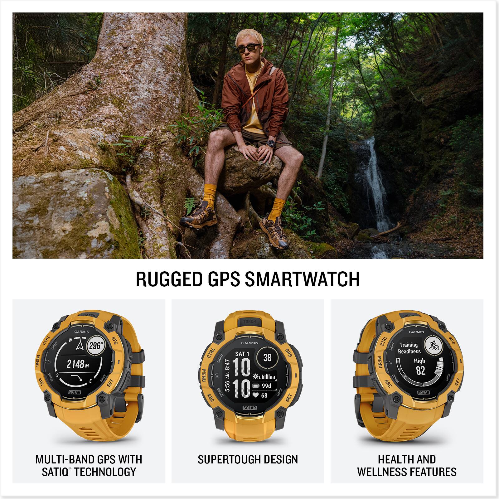 RUGGED GPS SMARTWATCH

- GARMIN CTRL W
- UBAI 296 MENO I
- 2148 M
- 9G TOWN BACK
- iN SOLAR
- GARMIN CTRL LSHT
- SAT 1
- 38
- 8:47
- 10 MENU
- 5:56
- 8:47
- Mlllr
- 5:56
- 99d
- ABG
- BOMN
- 10
- 68
- SLAR
- GPS SET
- ARMIN
- GTAL
- Training
- AFE
- Readiness
- MEMU
- High
- 82
- MAie
- I G
- ABC
- SOLAR
- MULTI-BAND GPS WITH SATIQ TECHNOLOGY
- SUPERTOUGH DESIGN
- HEALTH AND WELLNESS FEATURES