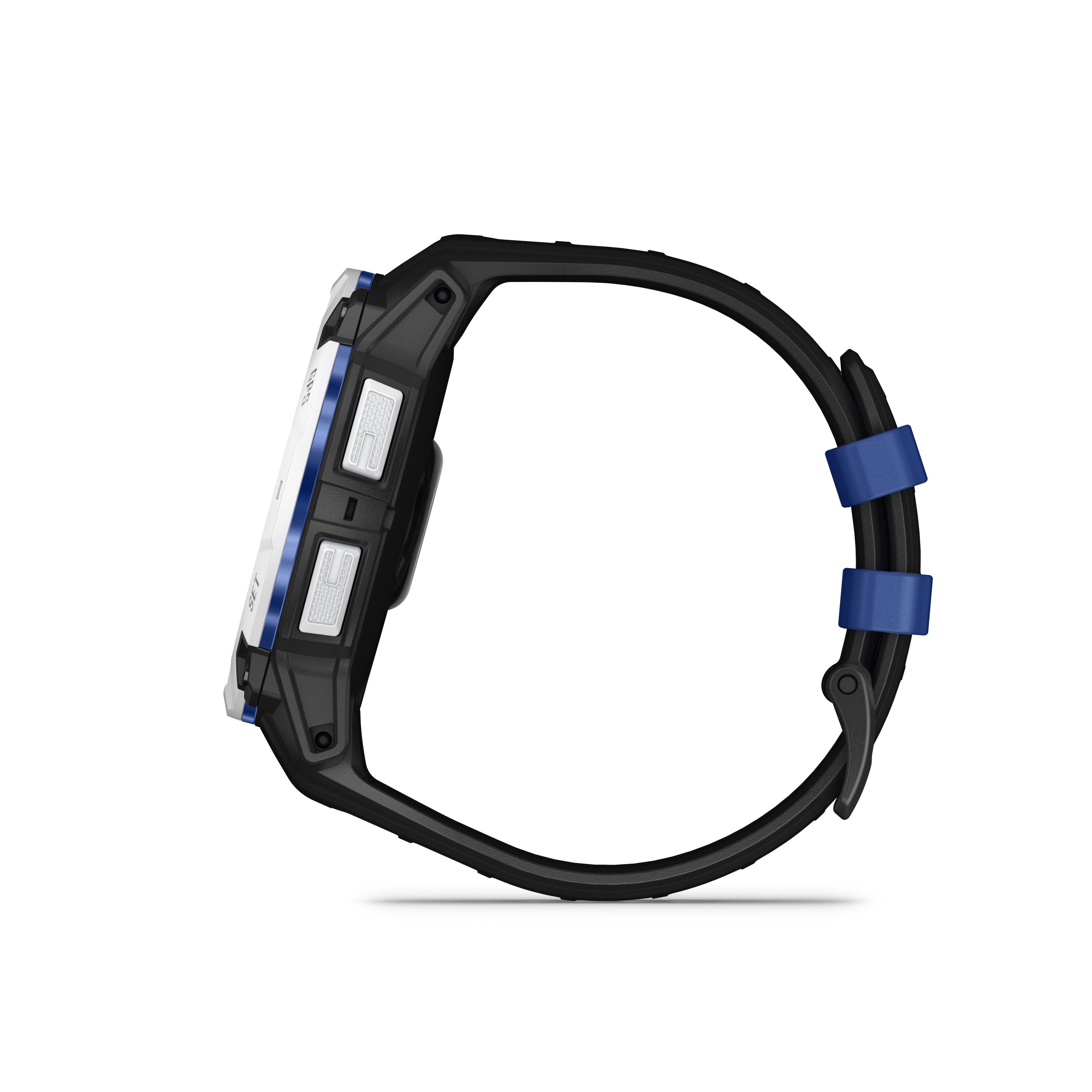 Alt View 6. Garmin - Instinct 3 Solar GPS Smartwatch 50 mm Fiber-reinforced Polymer - Whitestone with black/bolt blue silicone band.