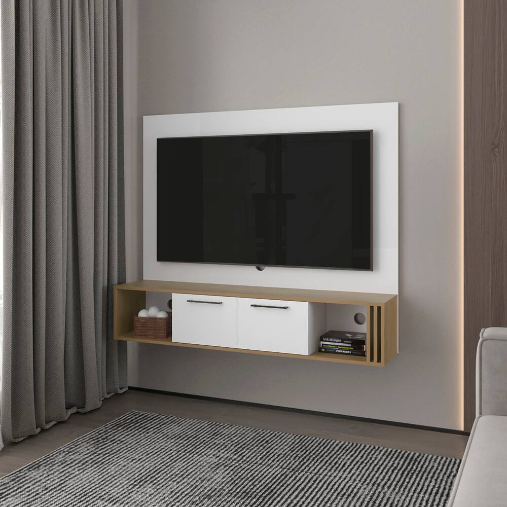Front. APRILSOUL - Entertainment Center WhiteMacadamia - Gray.