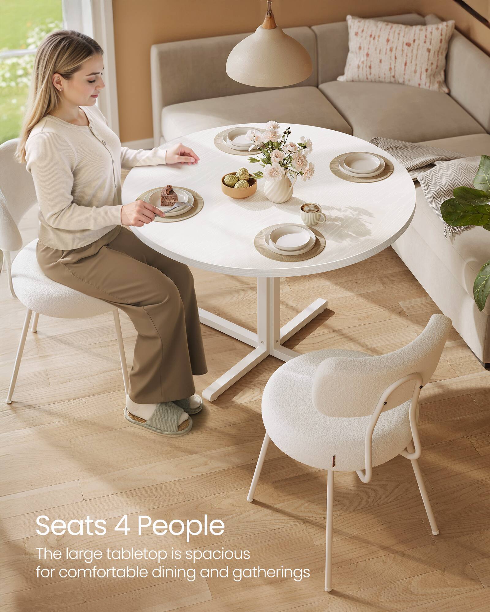 Seats 4 People  
The large tabletop is spacious for comfortable dining and gatherings