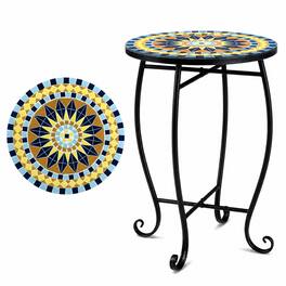 Costway - 14 Inch Mosaic Patio Side Table Metal Accent End Table Plant Stand for Porch Garden - Yellow & Black