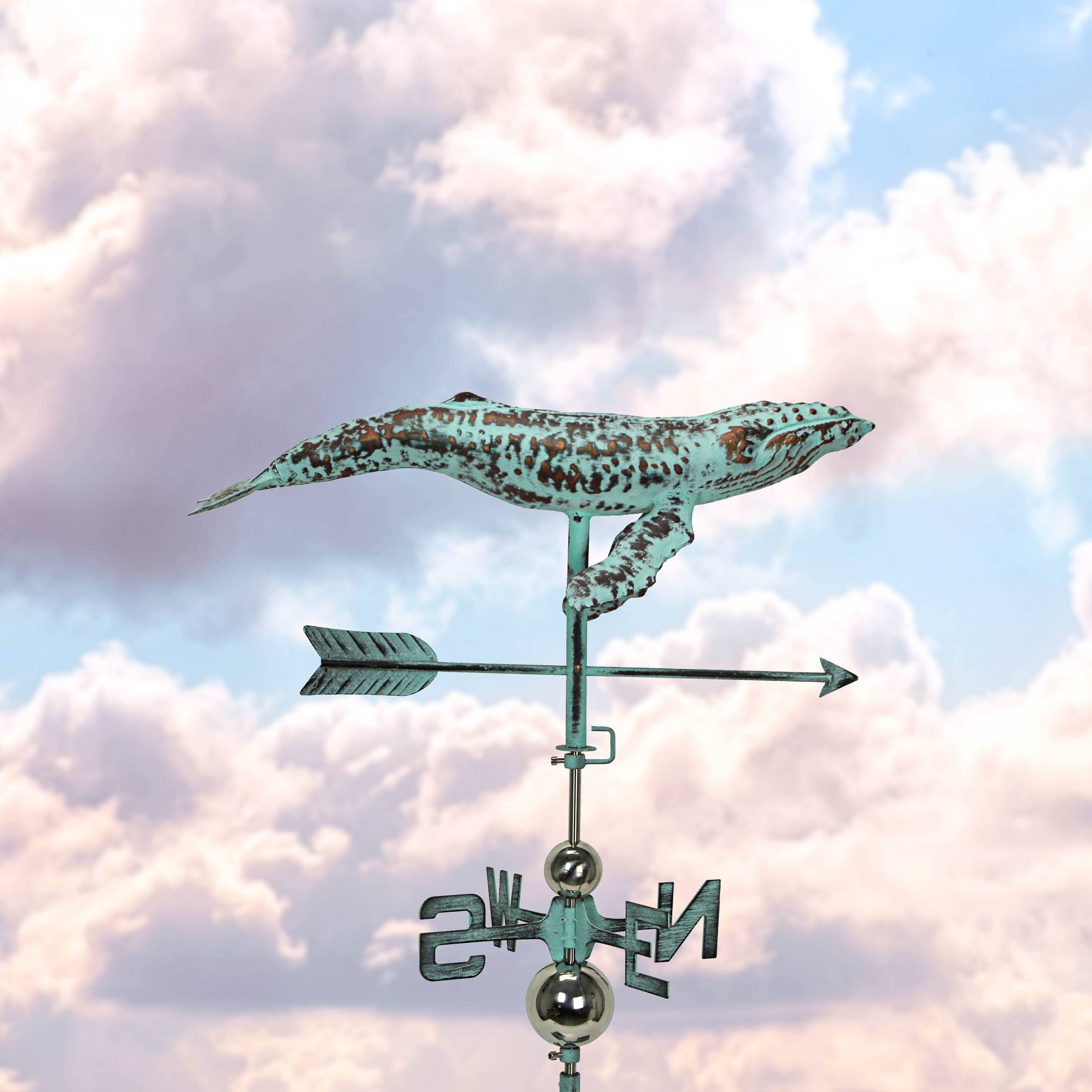 Alt View 4. Things2Die4 - Verdigris Copper Humpback Whale Weathervane Roof Mount Home Garden Decor Art - Teal.
