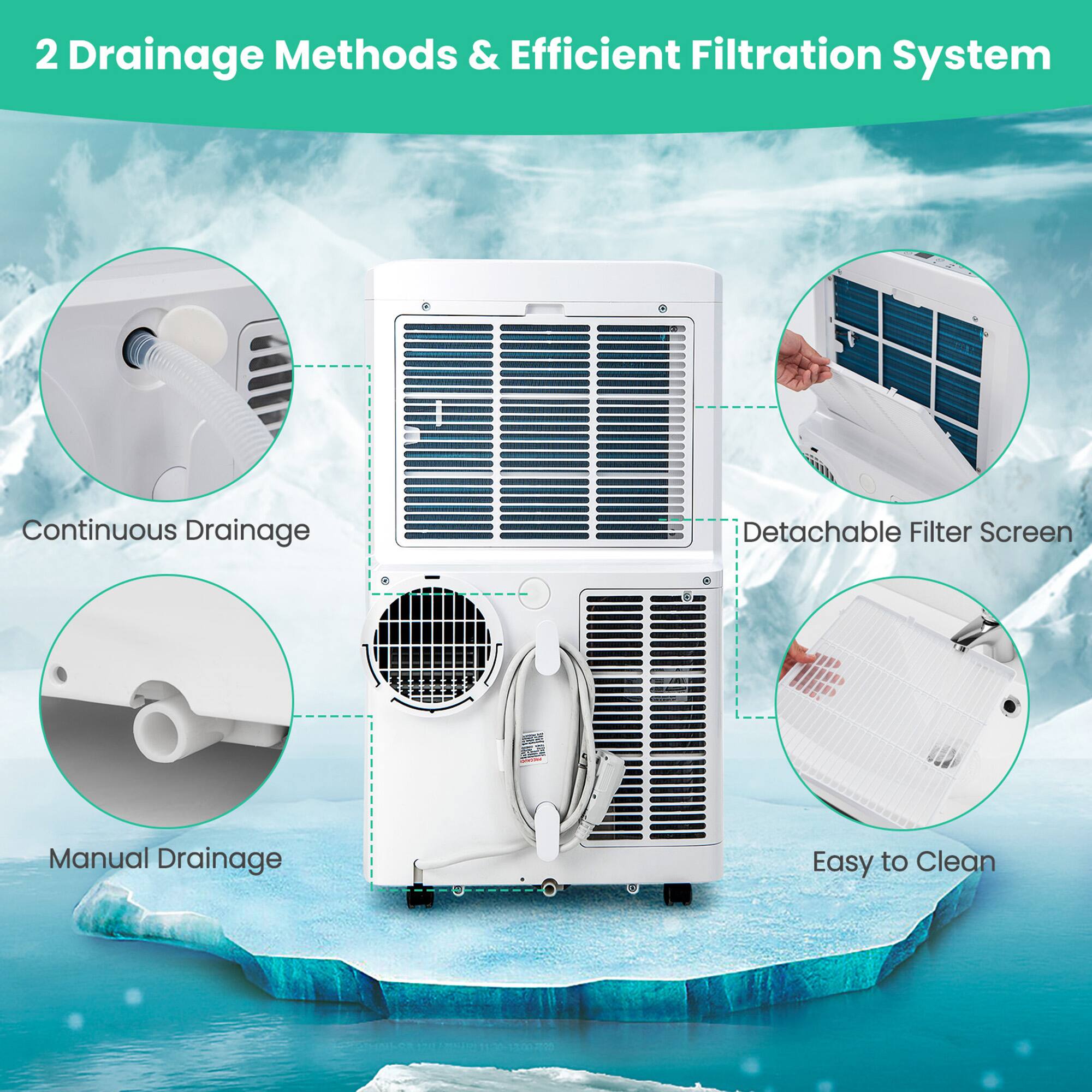 2 Drainage Methods & Efficient Filtration System
Continuous Drainage
Detachable Filter Screen
Manual Drainage
Easy to Clean