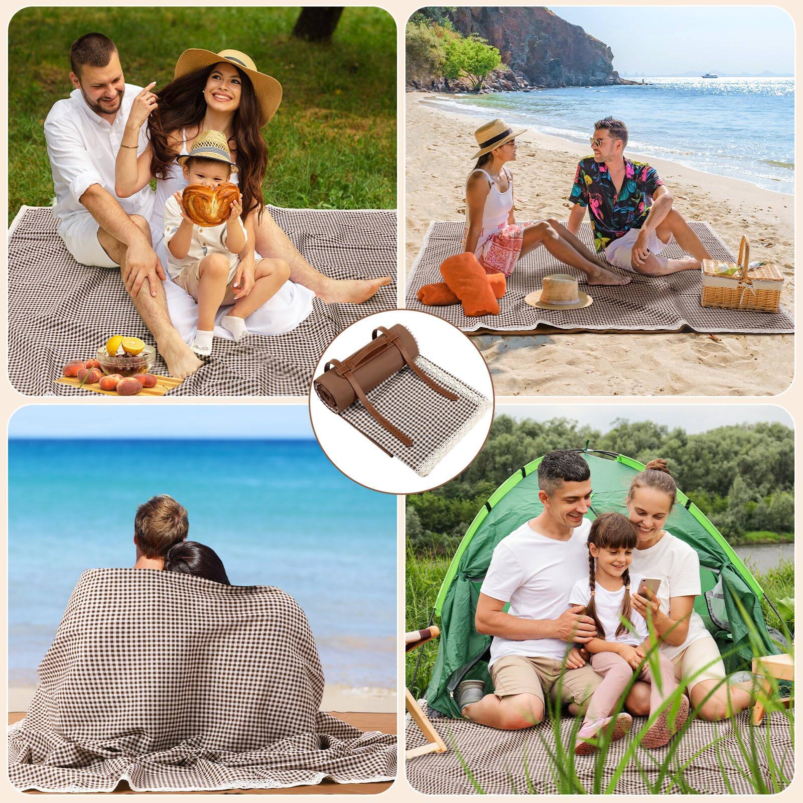 Alt View 2. Reds Spade - Waterproof Picnic Blankets X in Outdoor Blanket Foldable 2 In 1 Double Layer Sandproof Beach Mat With Carry... - Coffee White.