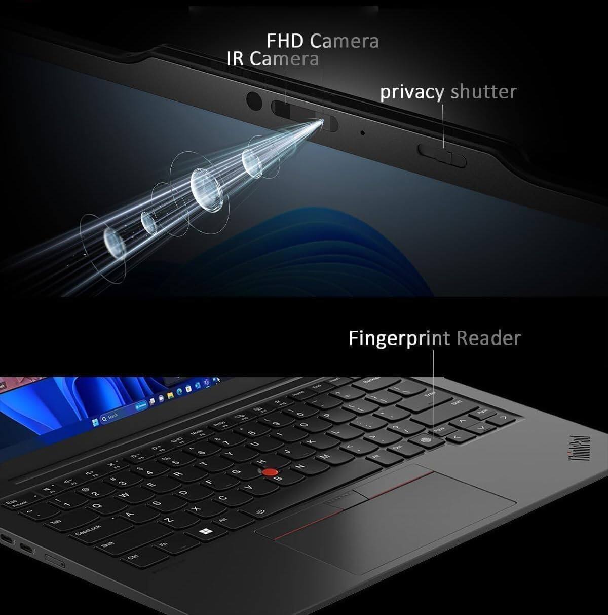 FHD Camera  
IR Camera  
privacy shutter  
Fingerprint Reader  

ThinkPad