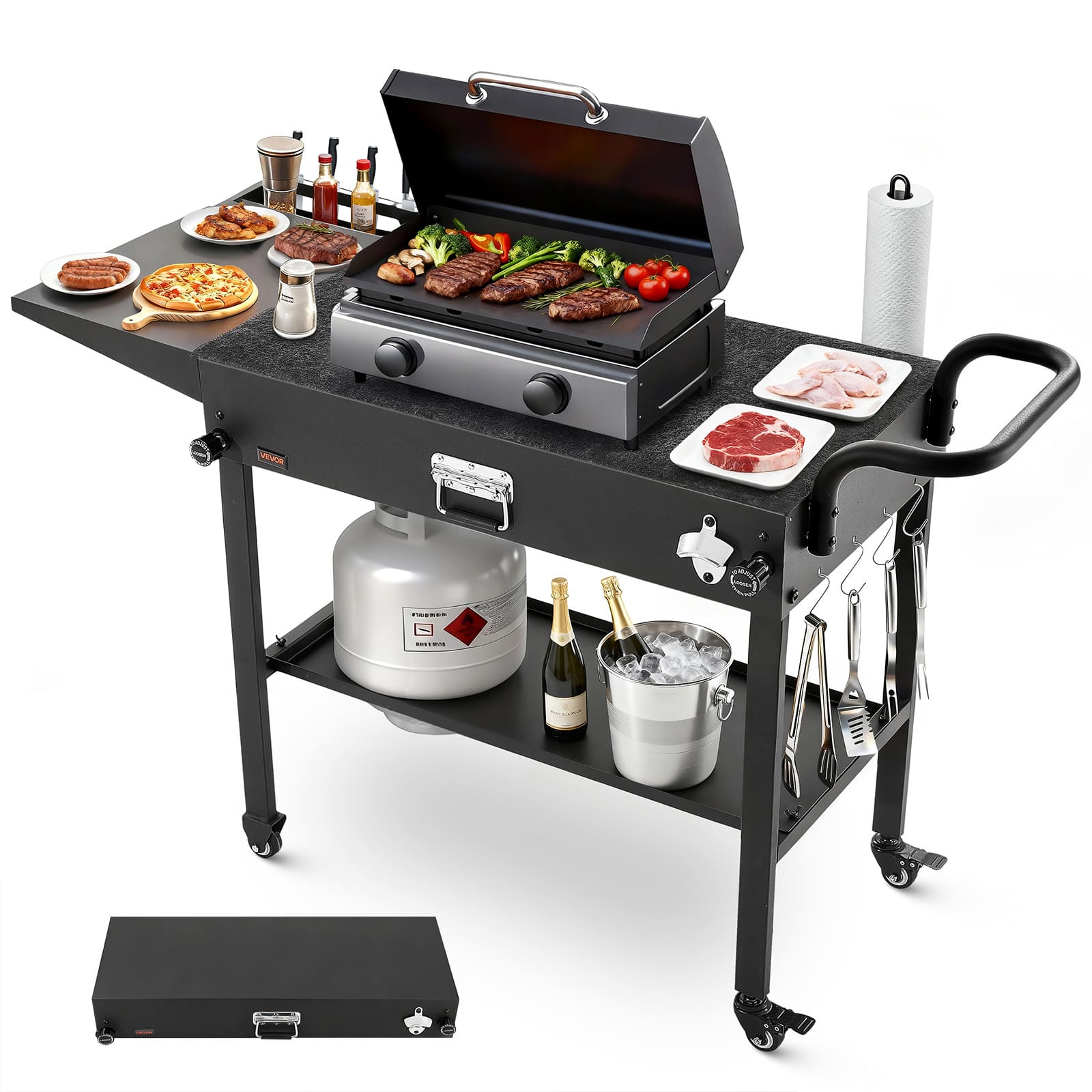 VEVOR - Outdoor Grill Cart, 31.0 x 17.0 inch Tabletop Size Grilling Table, Foldable Outdoor Cooking Table with Tissue Holder - Black